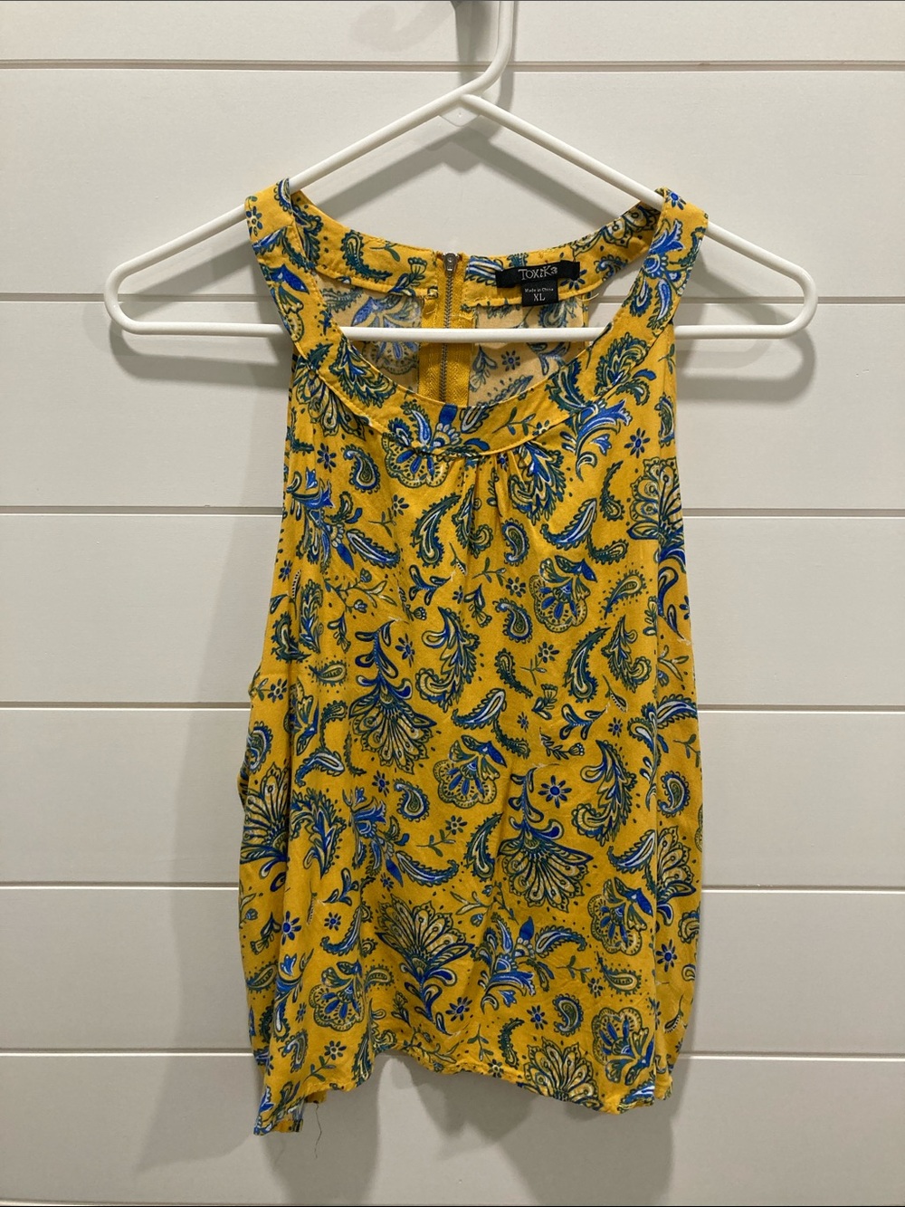 Toxik3 Yellow & Blue Paisley Halter Tank Top Blouse – Size XL-EUC-Boho Festival